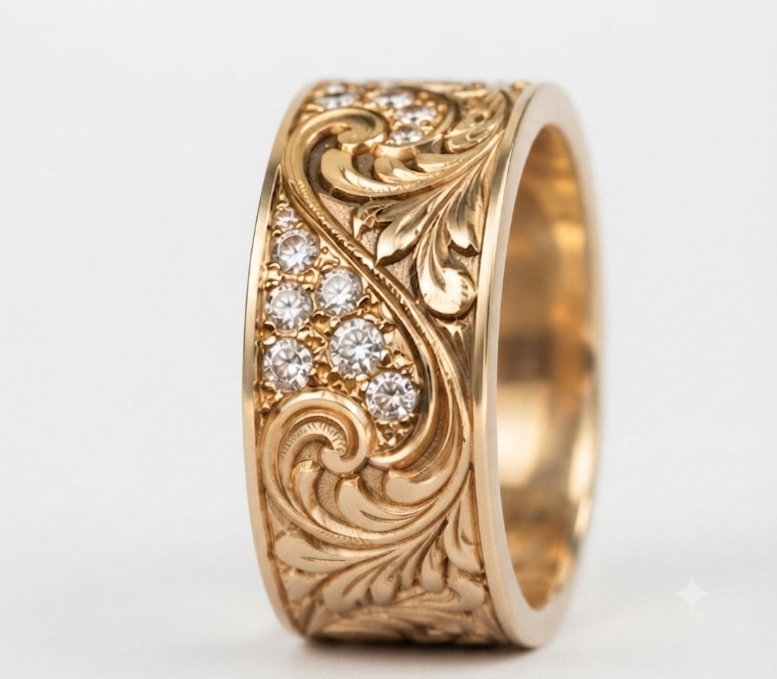 Scroll-work Diamond Band