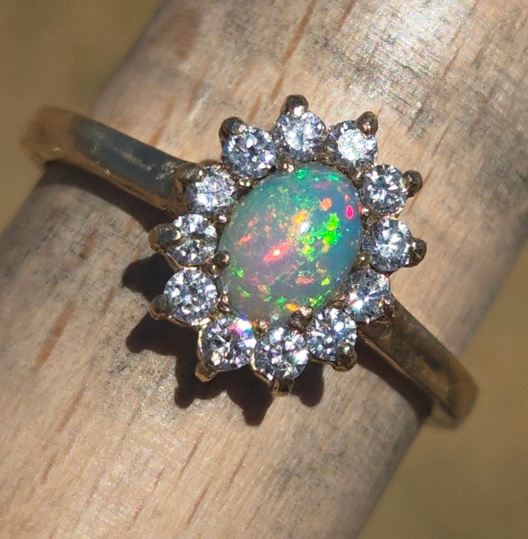 Princess Opal and Diamond Ring